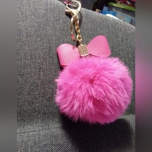 Hot Pink Pompom Pendant Chain, 7" long,